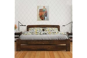 Nodax King Size Bed Frame – Solid Pine Wooden Bed Frames for Adults, F1 Easy Assemble Bed with Sturdy Slats & Extra Four Supportive Legs, Comfortable Bedroom Furniture | (5ft (150 x 200 cm, Walnut)