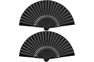 OURDORT 2 Stück Silk Handfächer,Faltbare Fächer,Schwarz Handfächer,Chinesischer handfächer Fan Orientalischer Tuch Stoff Fan für Tanz, Party, Hochzeit Geschenke, DIY Dekoration, Haus Dekorationen