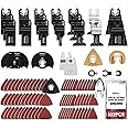 SHALL 102PCS Multitool Blades, Oscillating Multi Tool Accessories Kits, HCS & Bi-Metal Blades, Sanding Pad, Sandpaper, Scraper, Carbide Grit Rasp, Dremel/Bosch/C-Clip Adapter, Storage Case Included