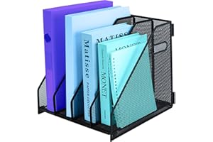 TSDRBWO Desk Organizers Metal Magazine File Holder Racks with 4 Vertical Compartments Desktop Folder Storage Binder Organizer Document Organization for Home Office & Classroom