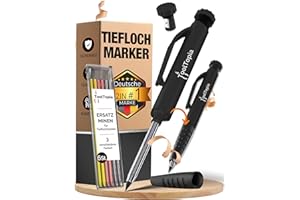 TOOLTOPIA Profesjonalny marker do głębokich otworów – markery na placu budowy w zestawie z futerałem + 6 wkładów zapasowych + temperówka, idealnie nadaje się jako marker do otworów i na plac budowy lub ołówek
