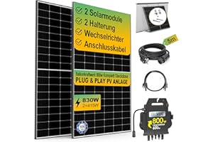 E-POLAR 830W Balkonkraftwerk 800W / 600W Komplett Steckdose Ausgang ist einstellbar, 2x415W Solar Module, 1xAP Wechselrichter & Zubehör, balkonkraftwerk inkl halterung Solaranlage Komplettset