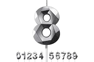 DERATTA Geburtstagskerzen Zahlen Kerze 8 Tortendeko 8. Geburtstag Junge Mädchen Kerzen Geburtstag Silber 0-9 Zahlen Geburtstagskerzen für Torte