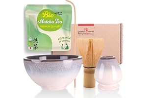 Goodwei Set di Matcha Completo - Tazza Cerimoniale con frusta e cucchiaio - incl. Tè Matcha Biologico Giapponese (Kiri)
