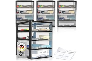 Hausfelder Schubladenbox A4, 4 Organizer mit jeweils 4 Schubladen inkl Aufkleber (A4, 4 Stk. mit 4 Schubladen)