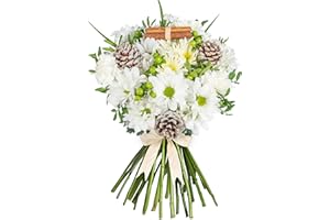 PRESTIGEFLOWERS Winter Snow Bouquet – Fresh Christmas Flowers with Chrysanthemums, Carnations, Pinecones & Cinnamon – Handcrafted Holiday Floral Gift – Festive Seasonal Arrangement for Any Occasion