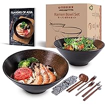 2-delige set ramenkommen, set ramenkommen, Japanse schaal van keramiek, ramenkom met lepel en eetstokjes, soepborden 1200 ml, vintage ramenschaal, ontbijtgranenkommen, slaadschaal
