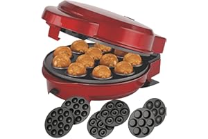 Epiq 3-in-1 Cake Maker Donut-, Muffin-,Cup- und Popcake-Maker 3 auswechselbare Backplatten, Rot Metallic,700 Watt,antihaftbes