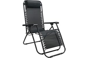 Totò Piccinni Sedia Gravity gravità Zero Sdraio da Giardino Poltrona Relax Pieghevole Salvaspazio Tubolari Acciaio 24mm Reclinabile Tessuto in Textilene, Mare Spiaggia Piscina Arredo Esterno (Nero)