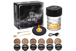 NUKDEY Kit per Affumicatore Elettrico da Cocktail con 6 Gusti di Trucioli di Legno, Fumo di Whisky Elettrico Portatile, per Cocktail Bevande Vino Bourbon Whisky, Regalo per Uomo, Padre, Anniversario
