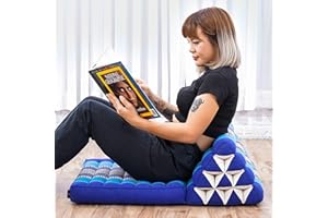 LEEWADEE Materasso Pieghevole con Schienale Triangolare: Comodo Tappetino con Cuscino Triangolare in kapok Fatto a Mano, Materasso thailandese, 75 x 50 cm, Blu