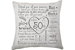 Hasodeo Birthday Gifts for Women 50th Year Olds Mum Dad Grandma Grandad Birthday Gifts Keepsake Cushion Cover for Best Friend Bestie Sister Birthday Decorations (50th)