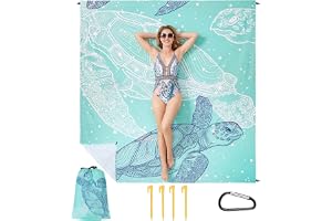 Zocipro Vattentät strandmatta 210 x 200 cm - halkfri och vikbar | Picknickfilt för 4–6 personer med 4 fästpinnar för strand, camping, vandring