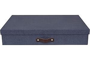 Bigso Box of Sweden Caja archivadora para documentos en formato A3 – Organizador de cartas con tapa y asa – Caja de almacenamiento con tapa de tablero de fibras y papel con aspecto de lino – azul