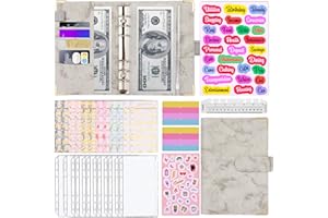 Budget Planner A6, AOTUAO Binder Budget Planner Deutsch Haushaltsbuch mit Geldfächer, Cash Stuffing Geld Organizer mit Klar Plastik Binderumschlägen, Budgetplaner Sparbuch, Budgetblätter-Marmor Grau