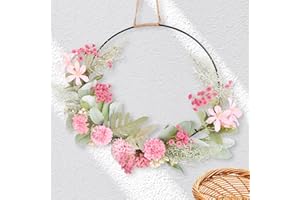 ELITECRAN Door Floral Wreath, Hoop Wreath Garland, Outdoor Hanging Artificial Flower Wreath, Front Door Pastoral Flower, Wall Wreath Decoration, Spring Summer Wreath for Wedding Home Party Backdrop Arch Decor
