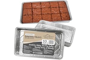 Delahunt Catering Supplies 10 Pack - Disposable Aluminium Foil Baking Trays, Tray Bakes, Containers for Baking, Roasting, Freezing, Storage, Cooking, BBQs, Brownies 32cm x 20cm x 3.3cm