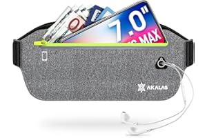 Akalas Ultra Slim Running Belt Waist Pack, No-Bounce Lightweight Fanny Pack, Water Resistant Runner Waist Bag, Adjustable Running Pouch for Gym Workouts, Travel & Outdoor Activities