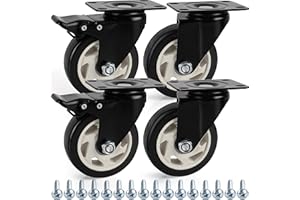 Kurtzy 4 Ruote Girevoli per Carichi Pesanti - Ruote per Carrello da 100 mm in Gomma, Viti, Freni e Piastre Metalliche - Carico Massimo 320 kg - Per Carrelli, Mobili e Banchi da Lavoro