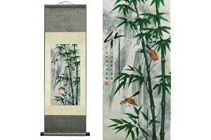 AtfArt Bambublad silke rullmålning, asiatisk väggdekor, 91 x 30 cm