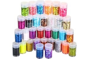 LEOBRO Fein Bastel Glitzerpulver und Klobig Glitzer, 32 Stück, DIY Basteln für Epoxidharz, Handwerk Dekoration, Körper Nägel, Tumbler Malerei Karte, 16pcs+16pcs