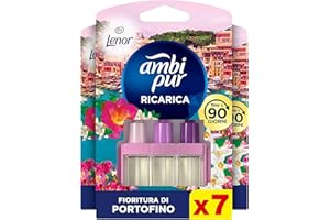 Ambi Pur 3Volution Profumatore per Ambienti, 7 Ricariche per Diffurore Elettrico, Fragranza Lenor Fioritura di Portofino, Tecnologia Elimina Odori, Fino a 90 Giorni di Profumo per Ricarica