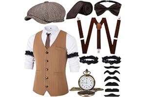 JONRRYIN 20er Jahre Kostüm Herren Accessoires, 1920er Mafia Kostüm Herren Set, 20er Jahre Herren Kleidung Zubehör mit Westen & Verschiedenen Accessoires für Halloween, Karneval Kostüm