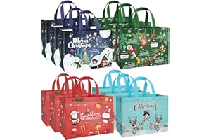 MAMUNU 12 Stück Weihnachtsgeschenktüten Set, Weihnachts-Tragetaschen Groß mit Griffen, Weihnachts Vliestüten, GeschenktüTen Weihnachten zum Einpacken von Geschenken Weihnachten Party, 32,5×25×17cm