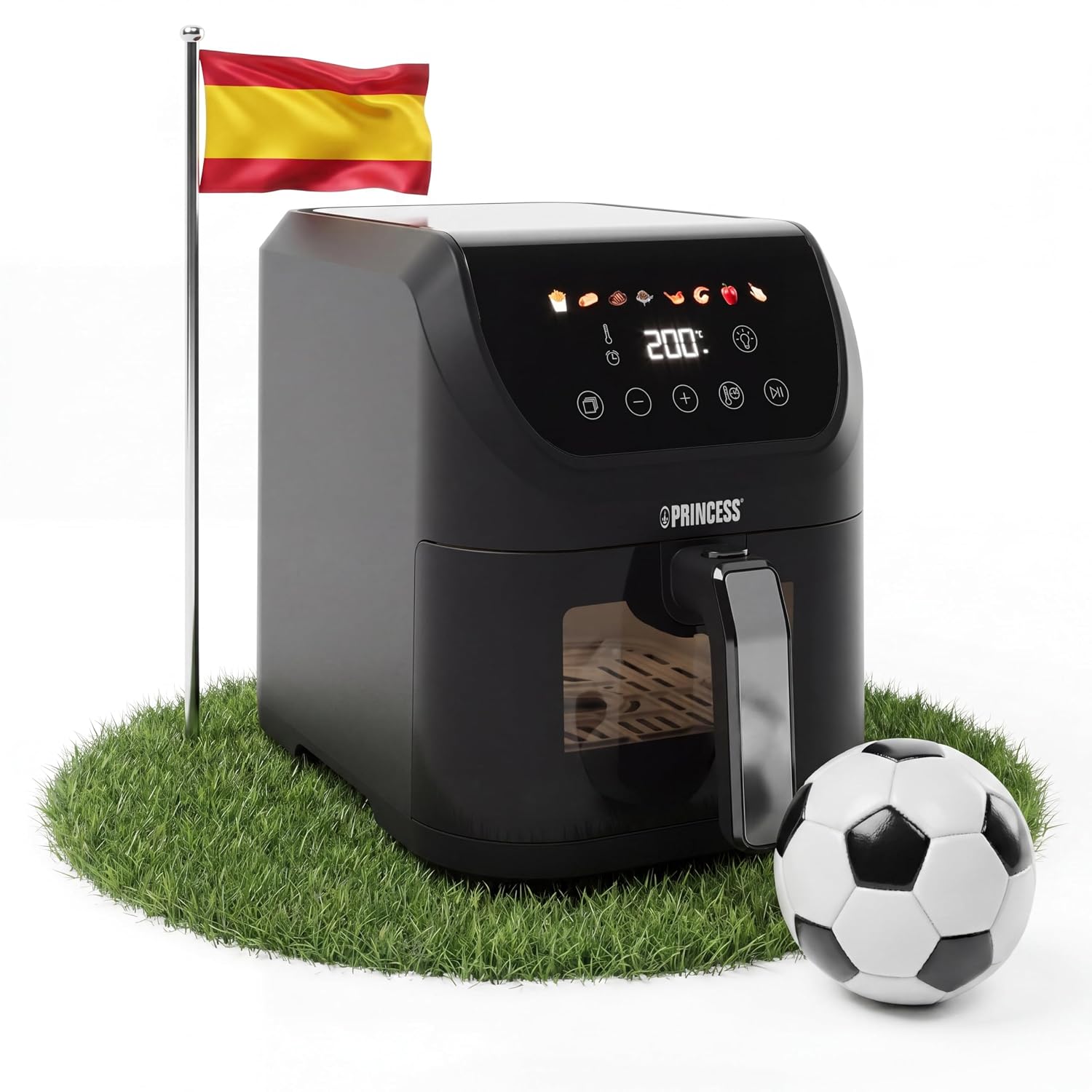Princess SlimFry Airfryer, 8L Capacidad, 2000W, 8 Programas, Pantalla Táctil Digital, Termostato Ajustable, Ventana de Visualización, Apagado Automático, Cesta Lavable, 182257, Pilotos de color