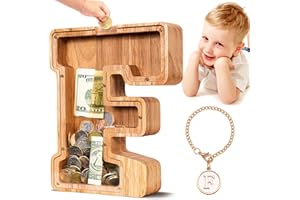 Summidate Money Box for Children Boys, Personalised Wooden Large Piggy Bank, Unbreakable Letter A-Z Money Box for Children, Girls, Adults, Gift & Decoration