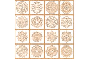 Zayookey 16 Pcs 6x6 Mandala Stencils, Reusable Moroccan Mandala Tile Stencil, Boho Furniture Stencils Dot Painting Template for Wall Floor Art Scrapbook(White)