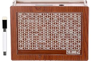 Wooden Money Box with Counter, AENEY Reusable Wooden Money Tin, Retro Piggy Bank with Erasable Pen Personalised Cash Box for Coin Banknote (10000)