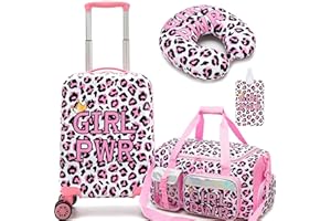 HTgroce Kinderkoffer mit Kinder Duffle Bag, Kindertrolley mit Schwimmtasche Kinder, Nackenkissen & Gepäckanhänger, Kindergepäck mit Rollen, Handgepäck Reisekoffer Hartschalenkoffer für Mädchen