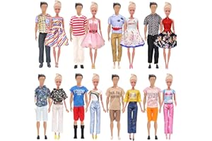WANDERGO 42pcs Ropa y Accesorios para Muñecas=1 Vestido de Moda +2 Tops+1 Pantalones +1 bañador + 5 Vestido Halter+6 Corona+6 Collar +10 Percha +10 Zapatos para muñecas de 11.5