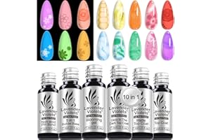 Lavender Violets Lot de 6 vernis à ongles gel UV LED Soak Off avec base mate No Wipe Top Coat Non-acid PH Bond 5 in 1 Builder Base Nail Blooming Gel Glow In The Dark Top Coat Cadeau Femme C201