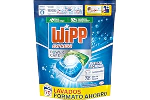 Wipp Express Power Caps Detergente en Cápsulas para Lavadora, 70 Dosis, Limpieza Profunda, Eficaz en Agua Fría