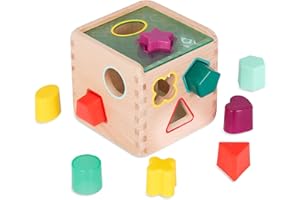B. Toys by Battat BX1763Z Wonder Sortowanie Zabawka - Drewniany sorter kształtów Kostka aktywności dla małych dzieci