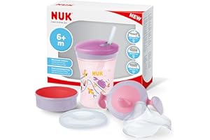 NUK 3-in-1 Drinking Set with Trainer Cup Trainer Cup Sippy Cup (6+ Months), Magic Cup 360° Drinking Cup (8+ M) & Action Cup Drinking Bottle Children (12+ M) | 230 ml | BPA-Free | Girls