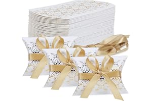 TsunNee 50 cajas de regalo de papel de almohada, caja de caramelos, cajas de regalo de boda, caja de regalo de fiesta, caja de regalo de almohada para Acción de Gracias, Navidad, baby shower, día de