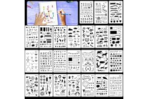 VARUN Konsait HOWAF 24 Piezas Plantillas para Pintar, Plantillas Stencil Letras Set Pl¨¢Stico Planificador Plantillas para Pintar Paredes Muebles Ni?os Diario Cuaderno Scrapbook DIY
