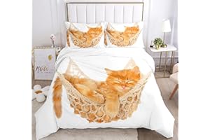 IUNTWEIE Biancheria da letto per gatti, 135 x 200 cm, motivo gatto 3D, con chiusura lampo, piacevole set di biancheria da letto in microfibra (gatto 3, 135 x 200 cm)