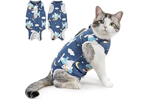 Eyein Cat Recovery Suit, Comfortable Cat Surgery Recovery Suit, Cone Collar Alternative for Female Male Cats, Kitten Onesie Pet Surgical Spay Recovery Suit for Abdominal Wound Skin Diseases(Blue,S)