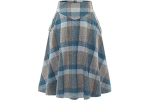 Bbonlinedress Rock Damen Lang Vintage Elegant Plaid Winterrock Warm Elastische Taille A Linie Röcke Casual Hohe Taille Midi Rock