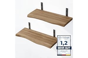 ‎LAMO LAMO Manufaktur 2 Stück Wandregal Holz 2X 42cm | Schweberegal Massiv 100% Echtholz | Hängeregal für Wohnzimmer, Schlafzimmer, Büro, Badezimmer | Wandregale Set 2 Baumkante |Regal Farbe: Nussbaum