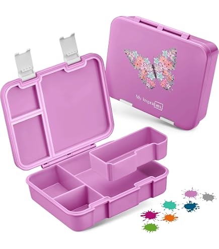 BEARFOOT Boîte à déjeuner pour enfant avec compartiments, sans BPA, pour fille et garçon, 100 % étanche, pour la maternelle, l'école (autocollant violet