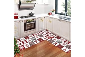 CAROMIO Christmas Kitchen Mat Washable Runner Rug Non-Skid Rugs and Mats Xmas Decorative Runner Mats Non-Slip Kitchen Floor Mat for Laundry Sink, 40x60+40x120 cm