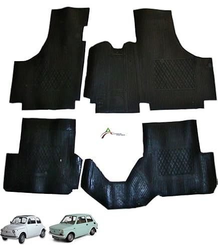 Tappetini Per Fiat 500 D'Epoca | Set 4 Pezzi In Moquette Nera | Antiscivolo E Bordino Ricamato - Foto 8