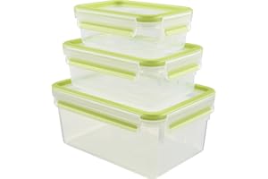 EMSA Clip & Close Frischhaltedosen-Set, rechteckig, 0,55 L+1.00 L+ 2,20 L, Aufbewarungsboxen, 100 Prozent dicht, spülmaschinen-, gefrier-, mikrowellenfest, Transparent, Grün, Made in Germany, 515585