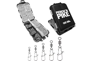 ‎PERCH`N PIKE PERCH`N PIKE Angelwirbel im Set inkl. Box, Duo-Lock Snap, 8-28kg, Angel Wirbel Set, 125 Wirbel Set zum Spinnfischen, Angelwirbel mit Karabiner für Forellen, Barsch, Zander und Hecht