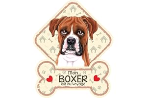 POWER GIFT Boxer - Panneau pour Pare-Brise avec Ventouse – Mon Chien est à Bord. Plaque signalétique pour Tous Type véhicule. Chien à Bord, en Ballade, on Tour.